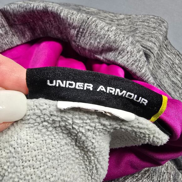 Under Armour Gray Heather Hoodie Pink Logo Long Sleeves Sweatshirt Womens Size M - Picture 5 of 10